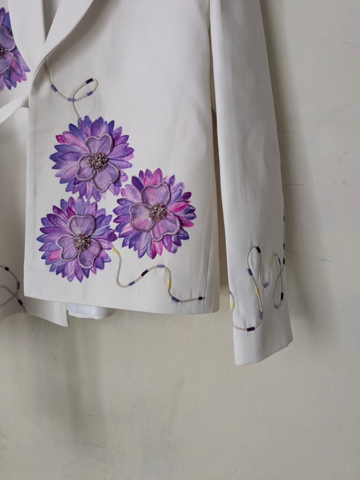 Lilac Floral Hand-Painted Armani Fabric Jacket | Premium Women's Wrap Jacket | Ramana Threads of Purity