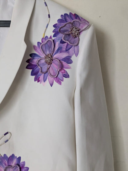 Lilac Floral Hand-Painted Armani Fabric Jacket | Premium Women's Wrap Jacket | Ramana Threads of Purity