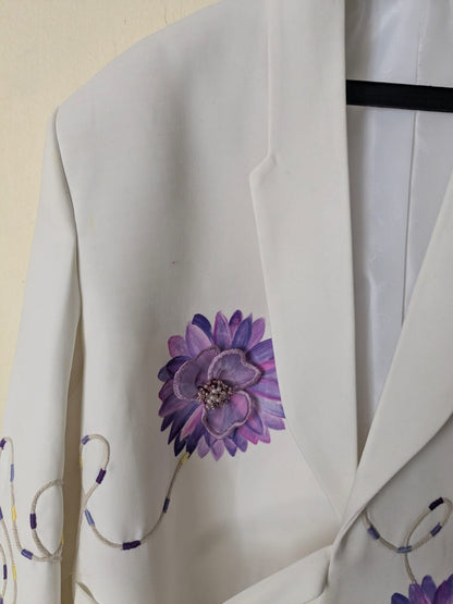 Lilac Floral Hand-Painted Armani Fabric Jacket | Premium Women's Wrap Jacket | Ramana Threads of Purity