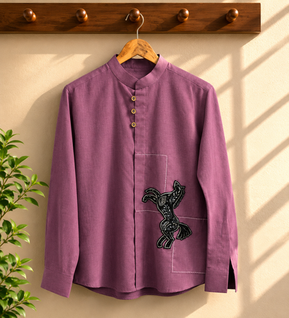 Hand-Embroidered Linen Shirt | Artisan Bird Motif Men's Shirt | Ramana Threads of Purity