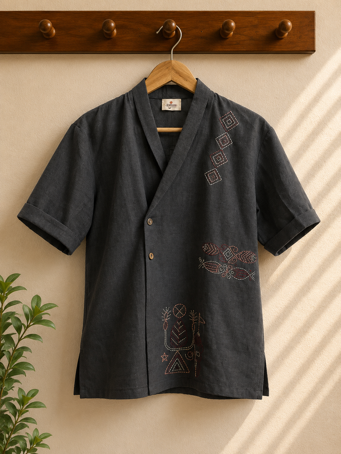 Midnight Thread Embroidered Linen Shirt | Premium Handcrafted Men's Linen Shirt | Ramana