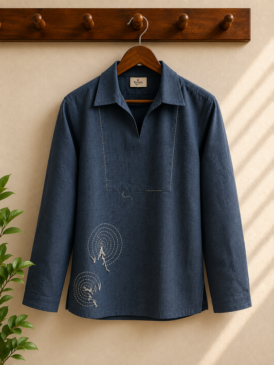 Noir Dune Embroidered Linen Shirt | Premium Handcrafted Men's Linen Shirt | Ramana Threads of Purity